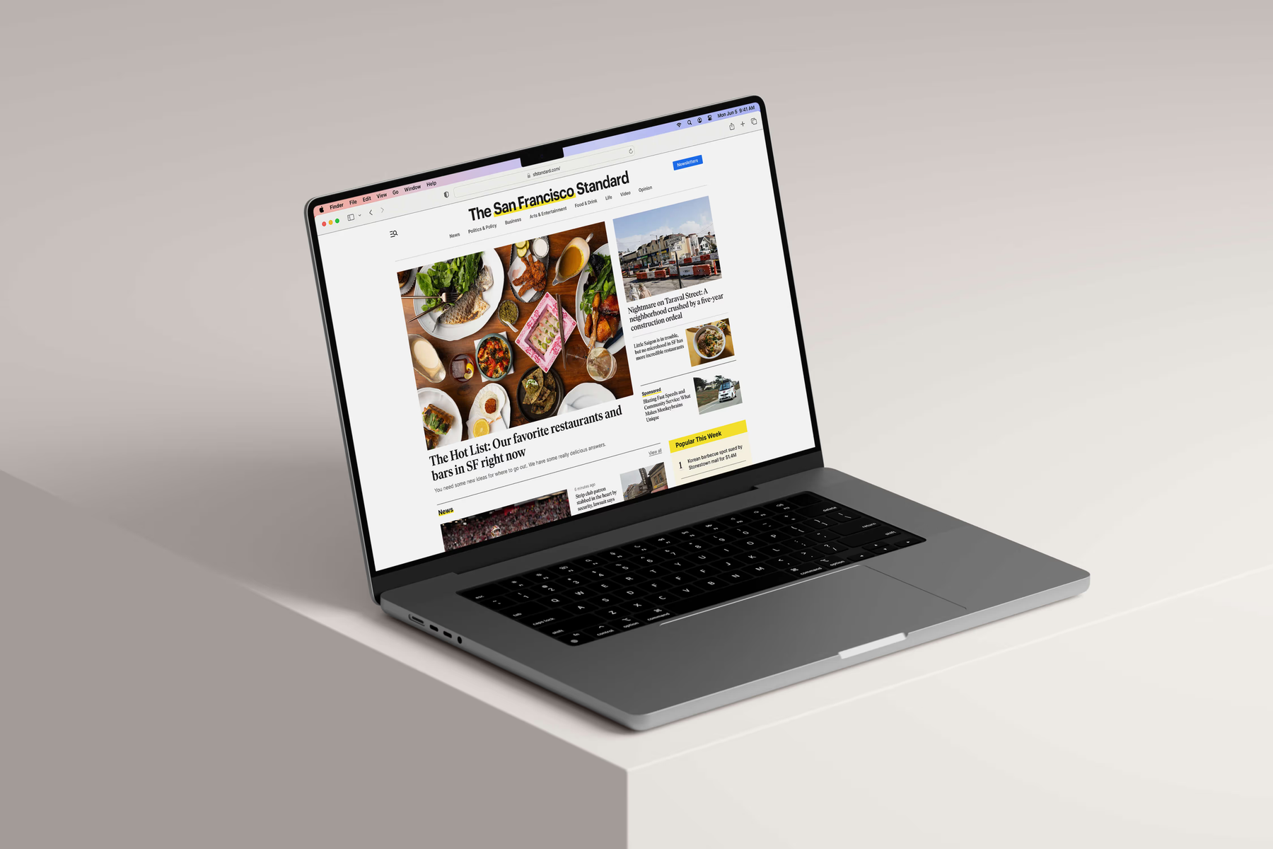 The San Francisco Standard news site shown on a laptop.